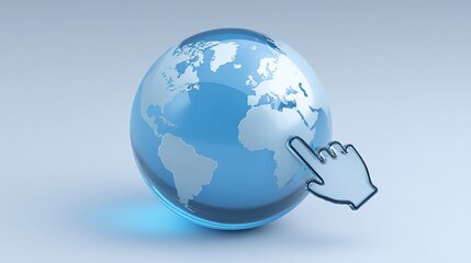 Poster - Global Connection: A translucent globe showcases continents, paired with a mouse cursor for digital interaction. Click into a connected world.