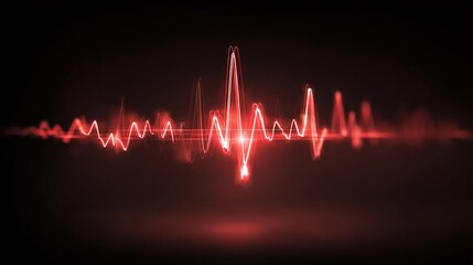 Poster - Abstract red soundwave on a dark background. Represents frequency, signal processing, audio engineering, and technological innovations in an artistic way.