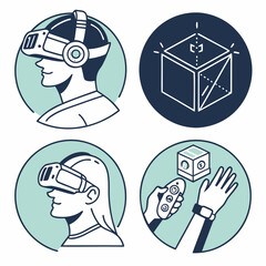 Poster - AR/VR UI icon set – headset, motion control, 3D cube, VR space, hand gestures – vector icons with tech-style gradients and clean lines