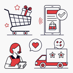 Poster - Ecommerce UI icon collection – cart, wishlist, checkout, user profile, reviews, delivery truck, product grid – perfect for online store apps