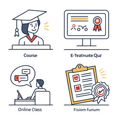 Poster - Education & e-learning UI icons – course, quiz, certificate, online class, discussion forum – flat design style with editable stroke width