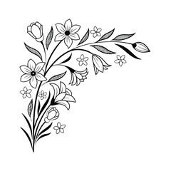  Elegant decorative flower corner frame line art for invitations and stationery