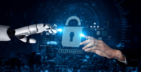 Poster - AI-secured system demonstrating multi-layer encryption, identity protection, and password security with modern digital lock interface Vouch