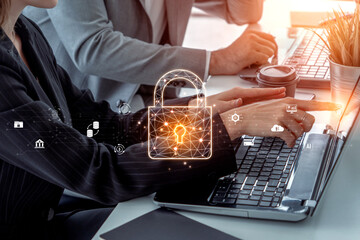 Poster - Cyber security safeguards data and systems. Cyber security uses AI, digital security protects cloud, Cyber security defends finance, and ensures access control. Vouch