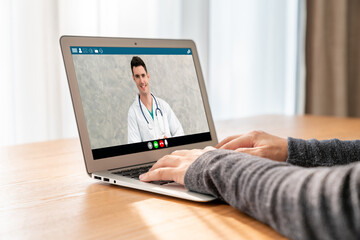 Poster - Doctor video call online by modish telemedicine software application for virtual meeting with patient