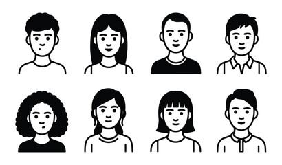 Poster - Seamless Pattern of Diverse People Icons in Black and White Style