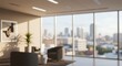 © Indian - Blurred modern office interior with large windows and bright daylight. Abstract business background concept.