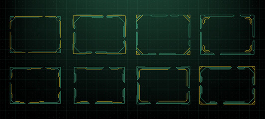 Poster - Set of various head up display. HUD frames. Gaming user interface with futuristic elements. Retro technology background concept.