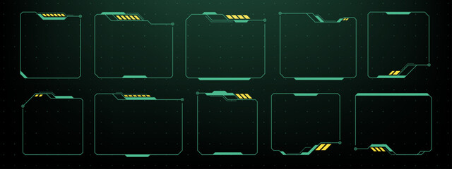 Poster - Set of empty futuristic hud vector elements. Digital user interface design with retro colors. Abstract virtual game screen frames for tech display and web interface.