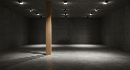 Poster - Modern Architectural Interior: Captivating shot of a minimalist architectural space, emphasizing the interplay of light and shadow across the stark, raw textures.