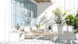 © Muhammad - Modern Patio Design Sketch shows stylish furniture, plants, and sunlit space. Use for architecture, interior design, or web backgrounds.