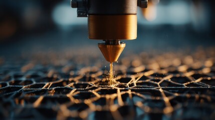 Poster - Bone printer's nozzle is precision extruding titanium strands, creating a detailed lattice framework and emphasizing the fine details and the technological advancement of additive manufacturing