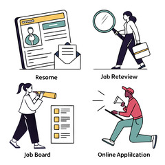 Poster - Clean flat vector bundle of career and job search: resume, interview, job board, recruiter, online application, white background