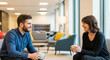 © tolga - Shared Moment of Discussion: Two colleagues find camaraderie over coffee in the office. The image captures genuine connection in a modern workplace setting.