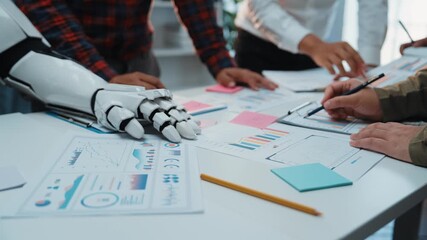 Poster - During a professional planning session, an AI assistant refines data analytics for a marketing review, fueling collaboration and concrete business strategies. Noogenesis AI