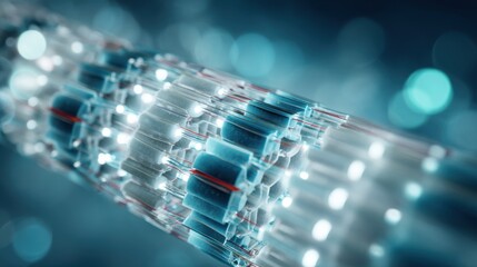 Poster - Closeup of a battery cell in production, showcasing intricate layers of solid electrolyte materials and electrodes under bright, sterile conditions, highlighting advanced energy storage technology