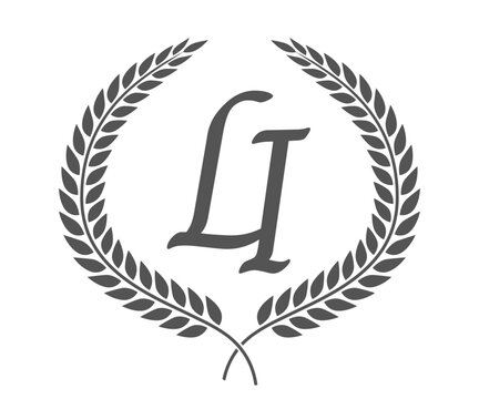Initial letter L and I, LI monogram logo design with laurel wreath. Luxury calligraphy font.