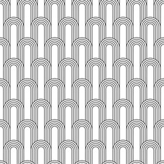 Poster - Arc seamless pattern. Repeating circle arch. Black art deco isolated on white background. Repeated geometric design for prints. Rainbow circular shape. Waves repeat round lattice. Vector illustration