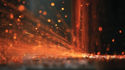 Poster - Macro shot capturing the high speed cryofriction stitching process, with sparks flying as the stitcher engages the rocket nozzle material, highlighting aerospace manufacturing precision