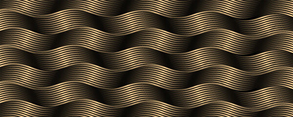 Wall Mural - Dynamic golden abstract vector background with diagonal stripes. Trendy classic colors. 3D business presentation banner cover. Fast-moving soft dot shadows. Vector illustration.