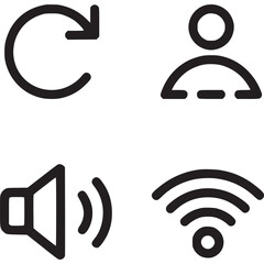 Poster - A collection of four simple black line icons on a white background representing common functions on transparent background