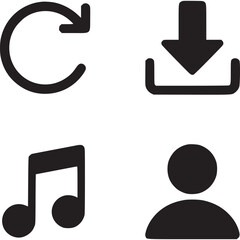 Poster - A collection of four simple black icons on a white background with a variety of symbols shown on transparent background