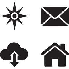 Poster - A collage of four black and white icons including a star, envelope, cloud, and house symbol design on transparent background