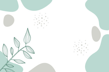 Poster - minimalist botanical hand-drawn branch background with pastel abstract shapes.