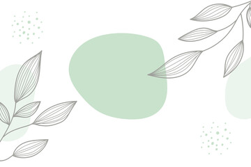 Poster - minimal abstract background with black leaves line art located on the sides of the template backgrou