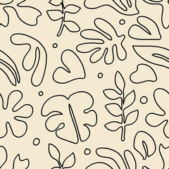 Poster - seamless pattern leaves hand drawn line on a light beige background.. vector illustration.