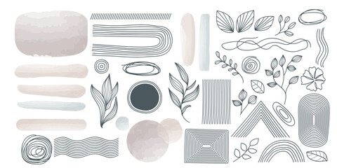 Wall Mural - Set of elements for wall art minimal poster. Scandinavian abstract style hand drawn wall art decor.