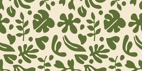 Wall Mural -  Abstract nature leaves seamless pattern. Vector illustration.