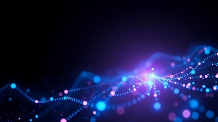 Futuristic data visualization with glowing blue particles on a dark background, symbolizing advanced technology.