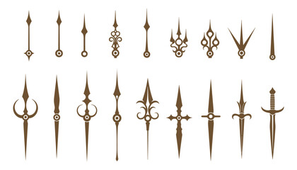Poster - Collection of Brown Decorative Clock Hands or Arrow Designs, Vintage Style, Vector Illustration