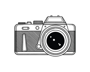 Poster - Monochrome Camera Icon with Line Texture, Photography Element, Simple Style Isolated, Photo Equipment Shape Vector Illustration