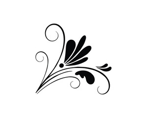 Aufkleber - Elegant Black Floral Ornament with Swirls and Leaves Vector Illustration