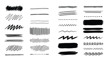 Aufkleber - Hand Drawn Scribble Lines and Strokes Set, Black Doodle Elements, Vector Illustration