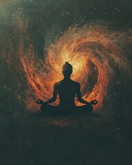 Wall Mural - Human Silhouette in Cosmic Swirl of Colors and Light Illustration