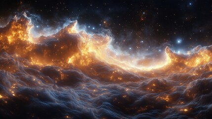 A breathtaking cosmic landscape with vibrant nebulae and sparkling stars in a galaxy