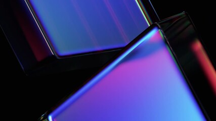 Poster - Abstract animation, 3d render of rotating glass shapes on a black background, 4k seamless looped video