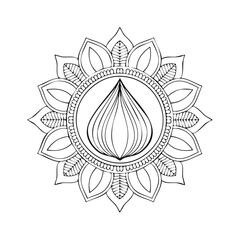 Poster - Detailed black and white mandala design with intricate floral patterns and central teardrop