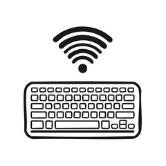 Poster - Wireless Keyboard Connectivity Icon Line Art Illustration with WiFi Signal