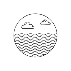 Poster - Minimalist Sky and Ocean Waves Circle Line Art Nature Icon