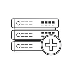 Poster - Server stack with a plus symbol for adding data or expanding storage line art icon