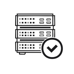 Poster - Data server rack units with successful operation checkmark icon