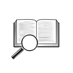 Poster - Open book and magnifying glass icon for research education and discovery
