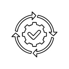 Poster - Workflow automation and process optimization line icon with gear and checkmark