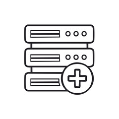 Poster - Server icon with plus sign representing adding data or new server.