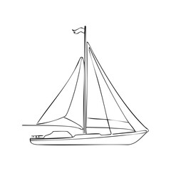 Poster - Minimalist black line drawing of a sailboat with sails and a flag
