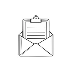 Aufkleber - Official Document Clipboard Inside Mail Envelope Black and White Outline Sketch